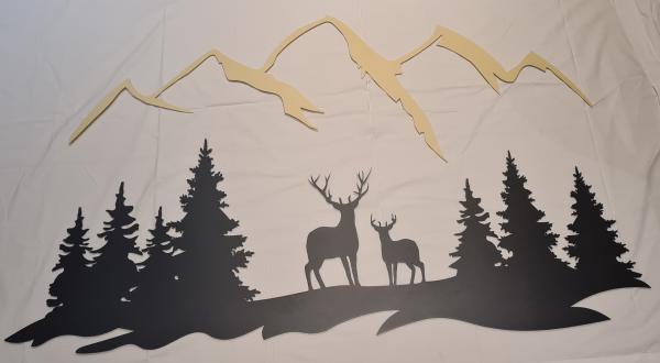 Wandbild Wald, Reh und Berge