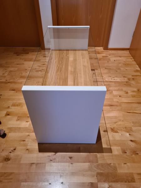 Couchtisch mit Glasplatte und Massivholzplatte Wildeiche