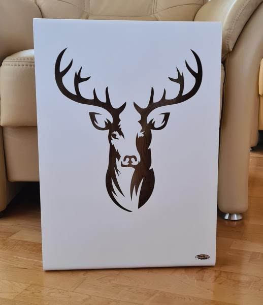Beistelltisch mit Hirschmotiv, Massivholz Wildeiche mit LED