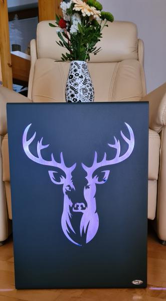 Beistelltisch mit Hirschmotiv, Massivholz Wildeiche mit LED