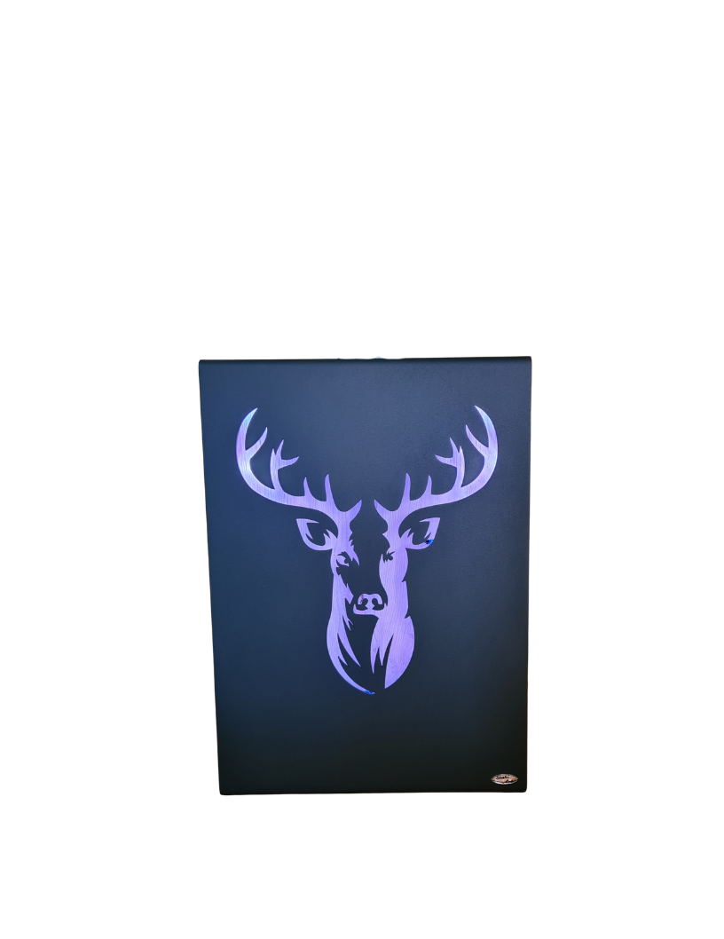 Beistelltisch mit Hirschmotiv, Massivholz Wildeiche mit LED
