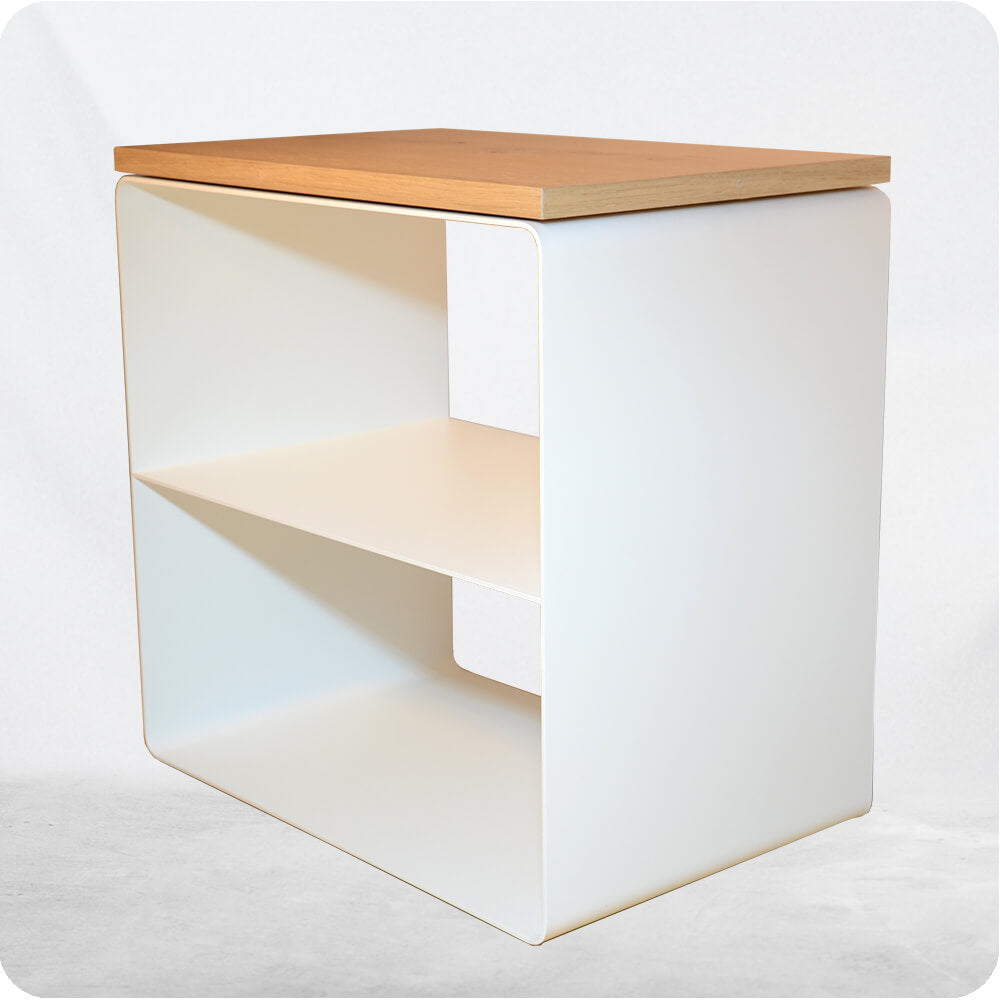 Nachttisch mit Holzabdeckung - Stahl 3 mm & Massivholz