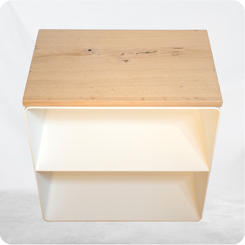 Nachttisch mit Holzabdeckung - Stahl 3 mm & Massivholz