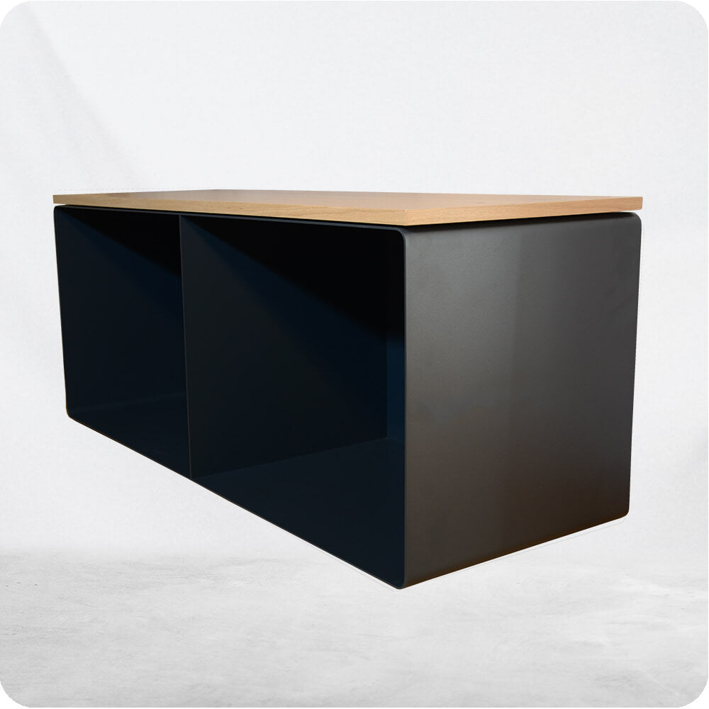 Kaminsitzbank - Holz, Metall mit Stauraum für Kaminholz