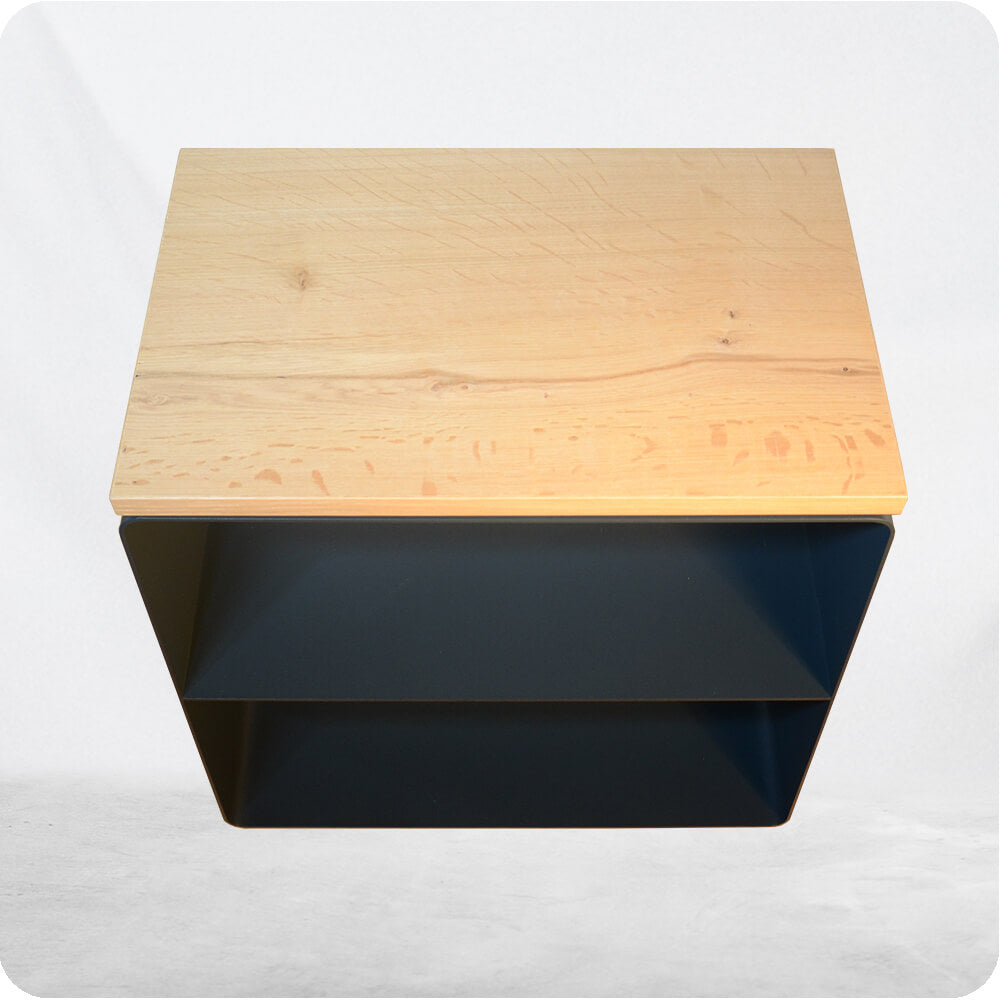 Nachttisch mit Holzabdeckung - Stahl 3 mm & Massivholz