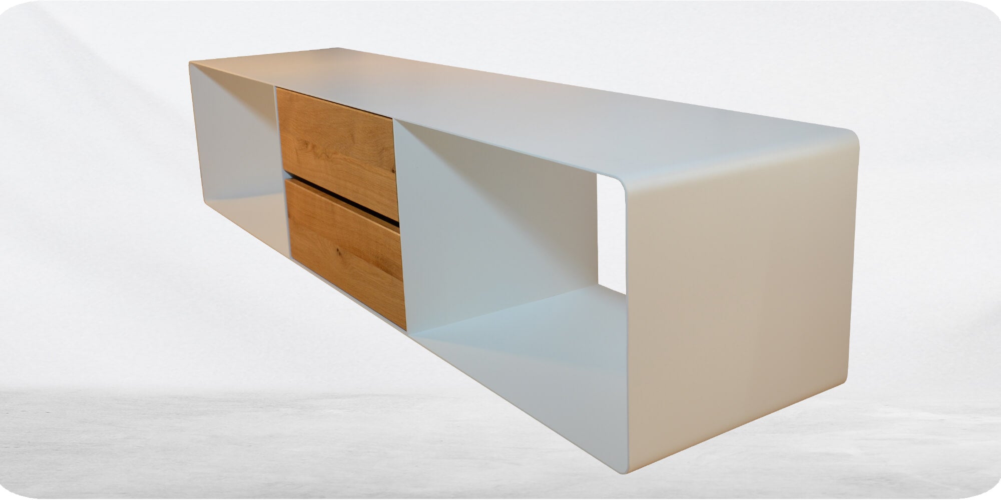 TV Lowboard - 3 mm Stahl, Massivholz mit 2 Schubladen