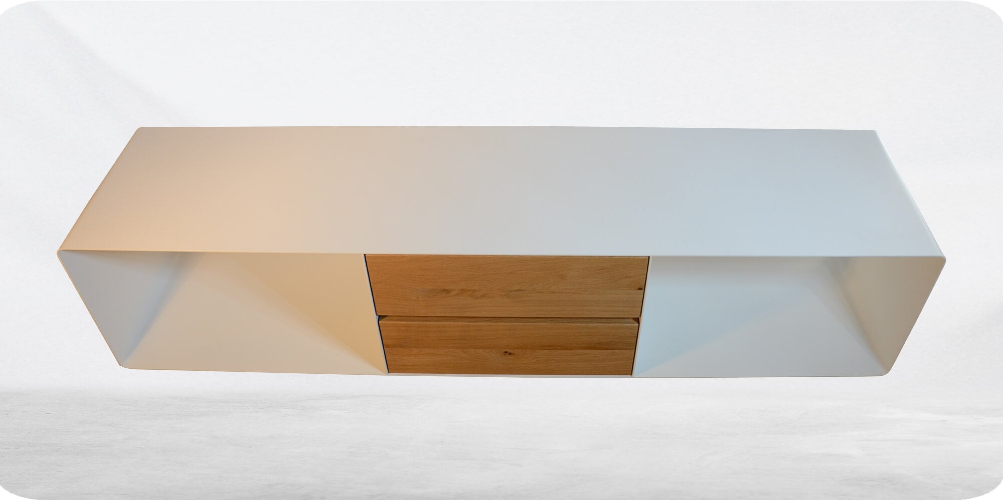 TV Lowboard - 3 mm Stahl, Massivholz Wildeiche mit 2 Schubladen