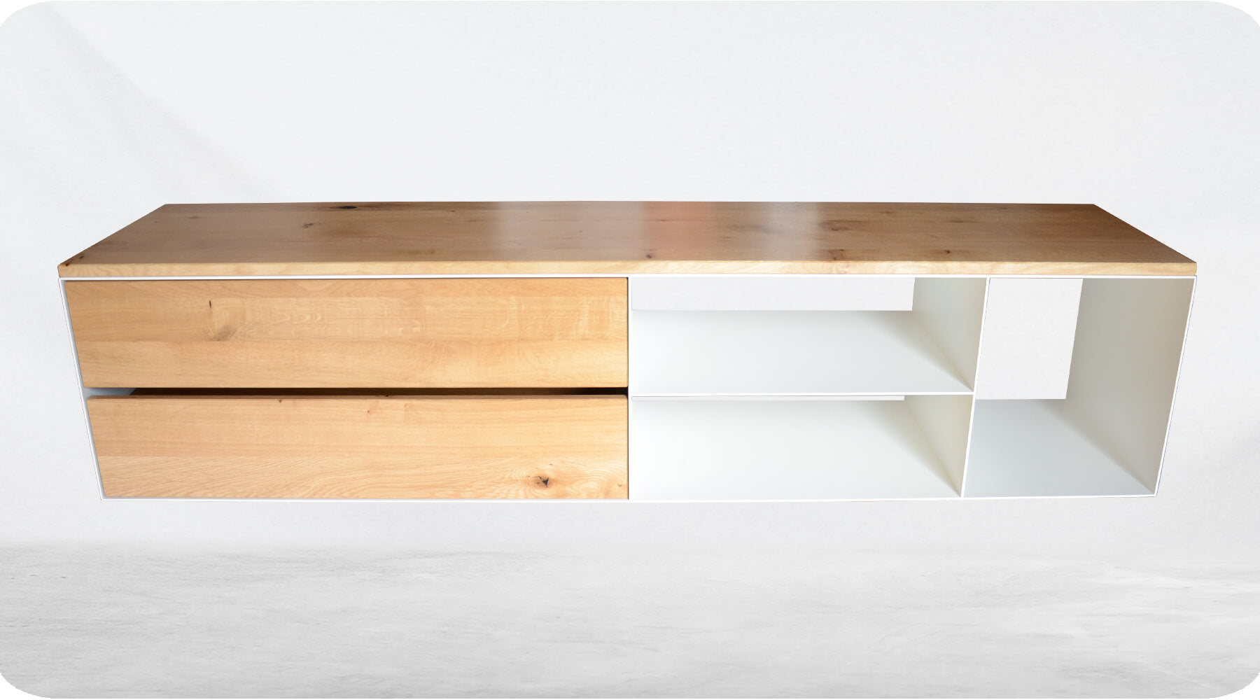 TV Lowboard aus 3 mm Stahl & Massivholz