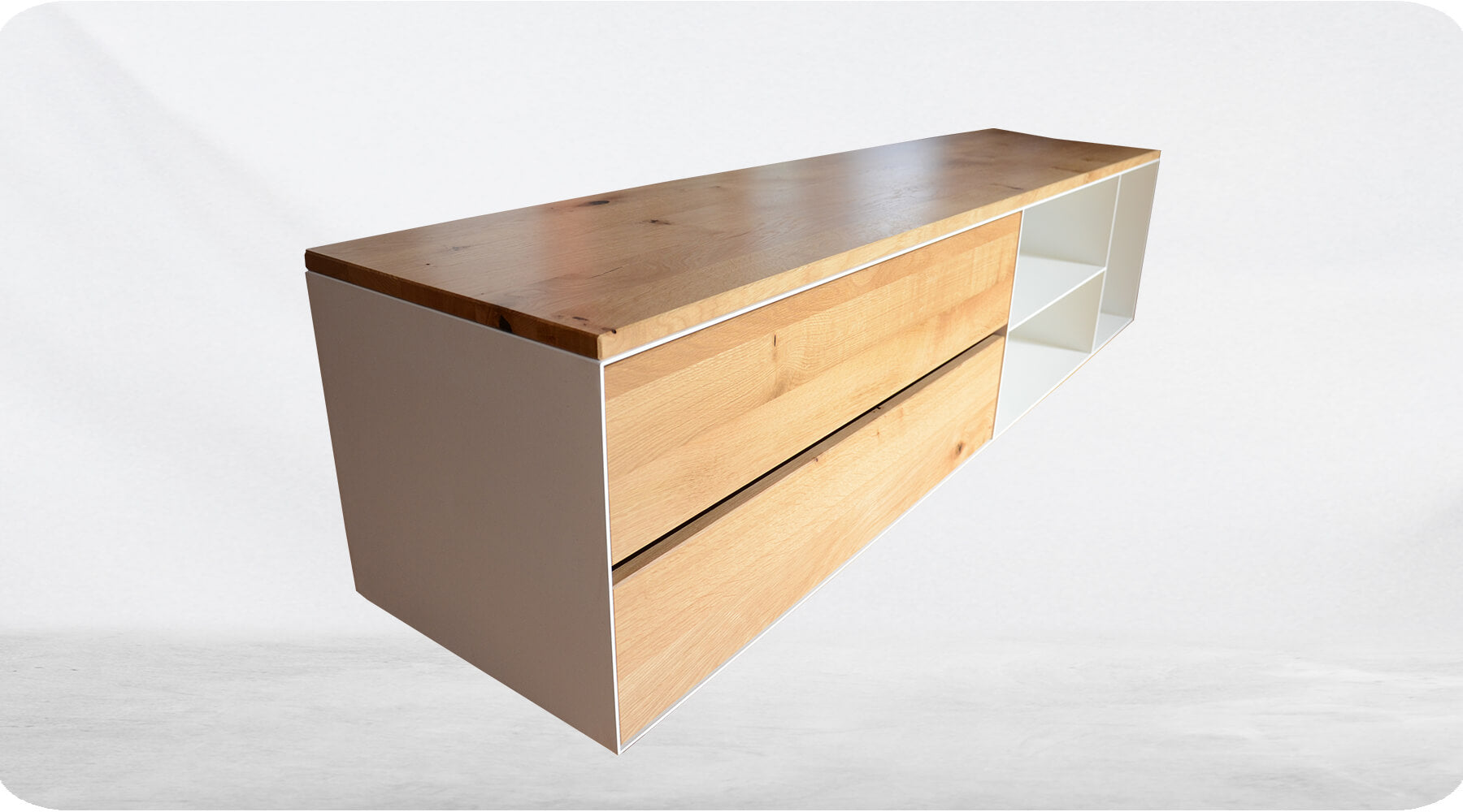 TV Lowboard aus 3 mm Stahl & Massivholz