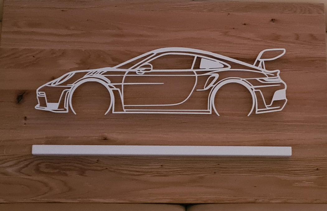 Porsche 911 GT3 mit LED- Massivholzplatte Wildeiche