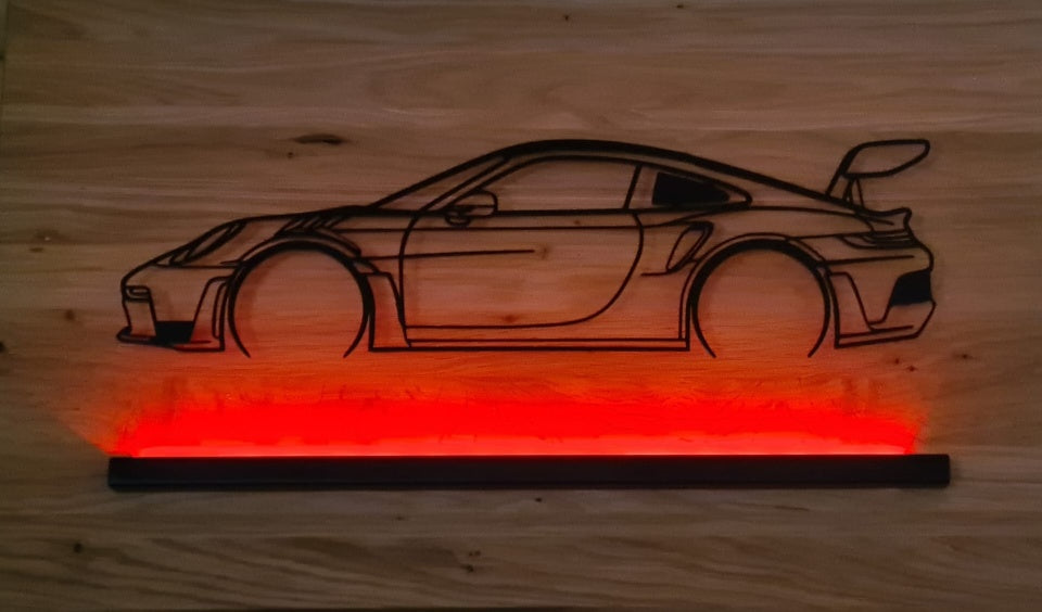 Porsche 911 GT3 mit LED- Massivholzplatte Wildeiche