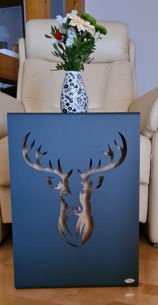 Beistelltisch mit Hirschmotiv, Massivholz Wildeiche mit LED