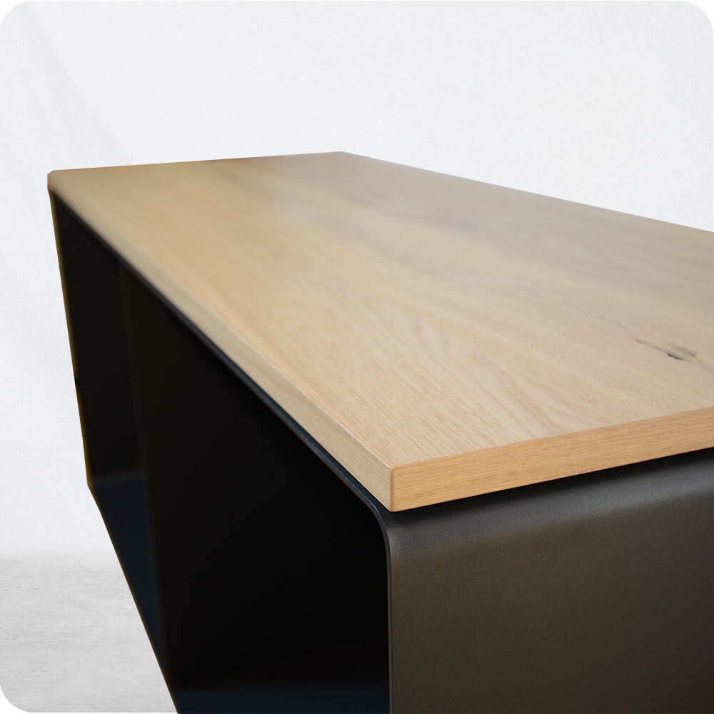 Kaminsitzbank - Holz, Metall mit Stauraum für Kaminholz