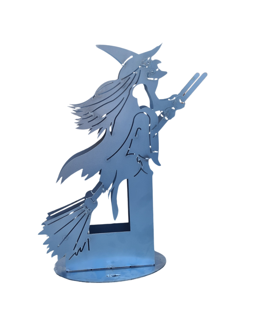 Gartendeko - Hexe auf Besen in 3D