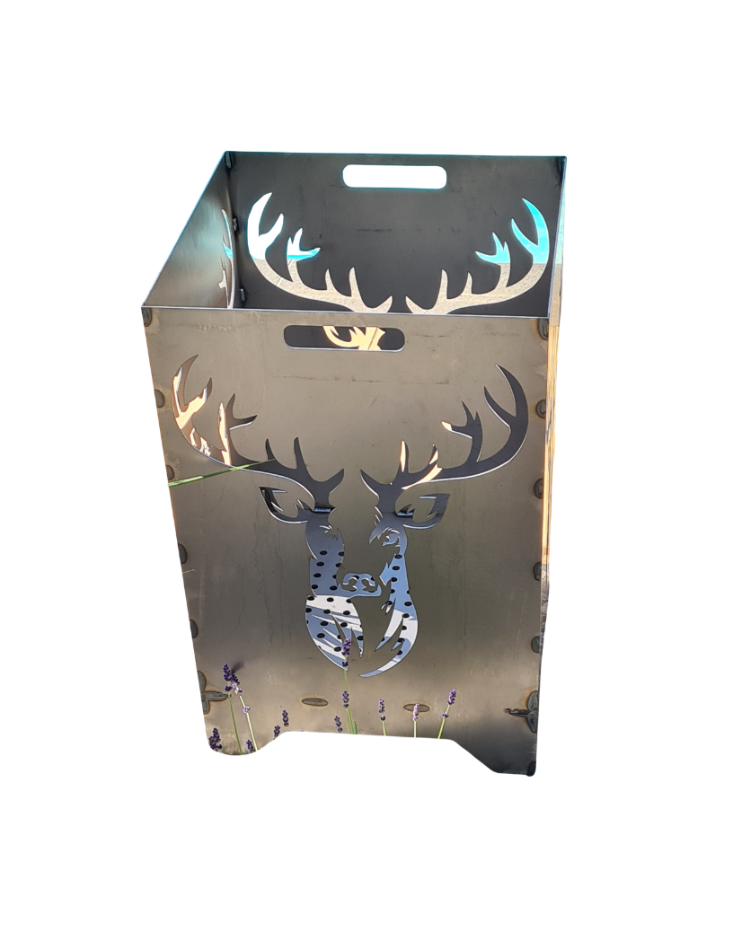 Feuertonne mit Hirschmotiv