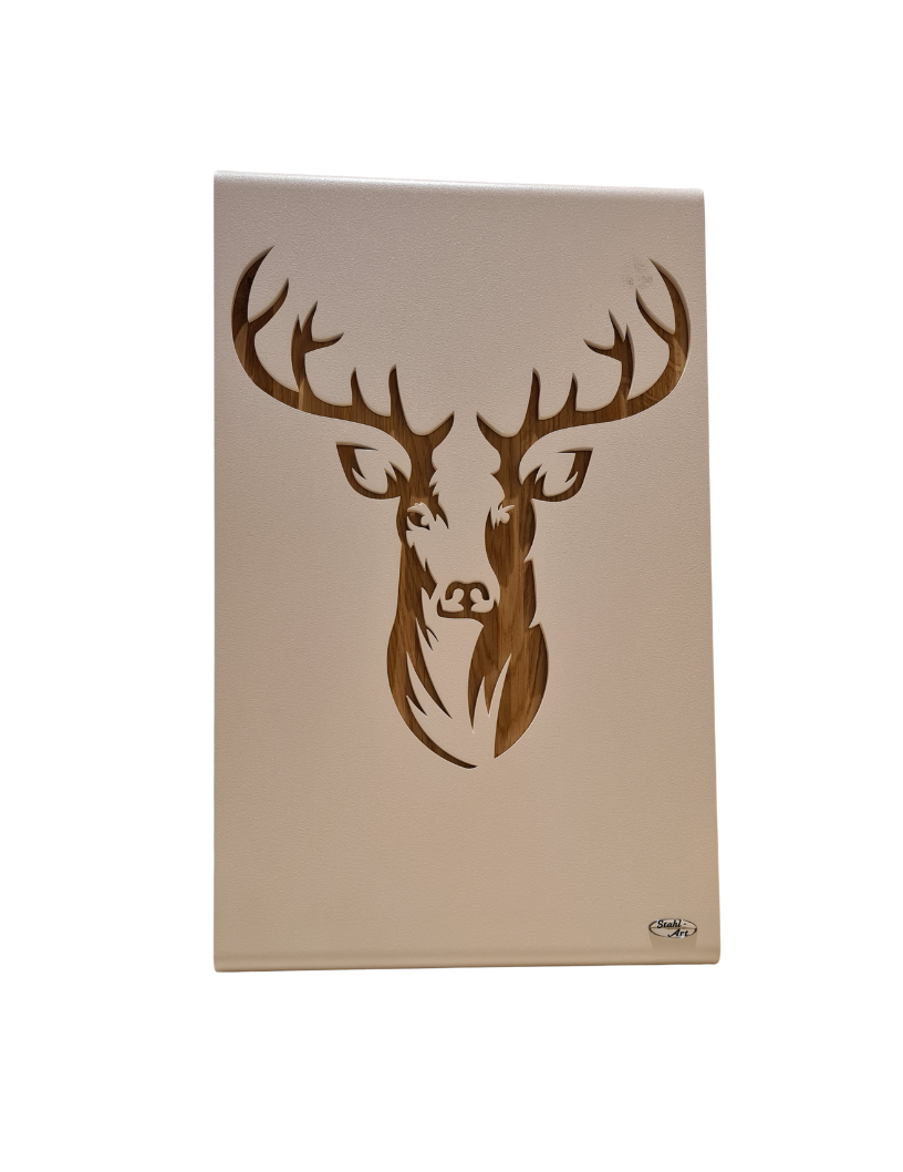 Beistelltisch mit Hirschmotiv, Massivholz Wildeiche