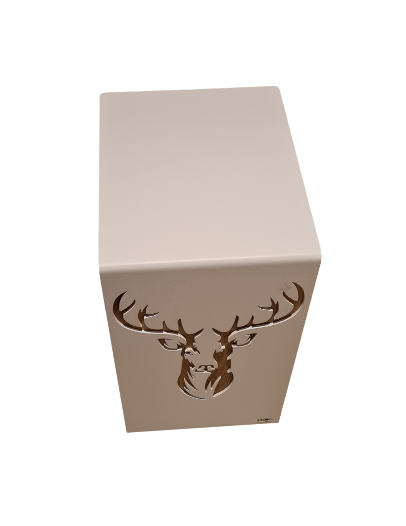 Beistelltisch mit Hirschmotiv, Massivholz Wildeiche