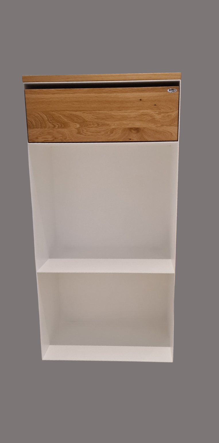 Kaminholzregal mit Schublade aus 3 mm Stahl pulverbeschichtet, Massivholz
