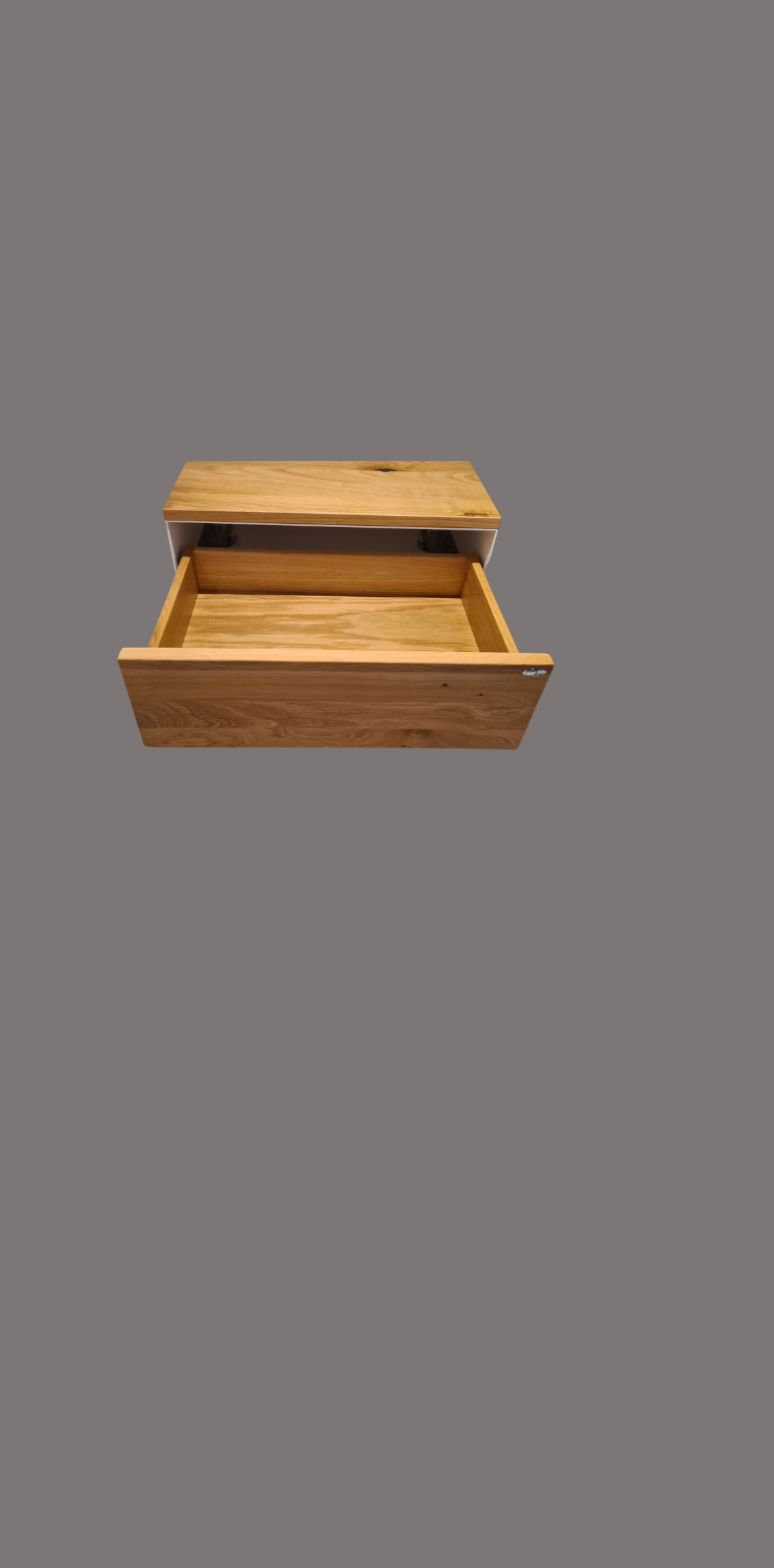 Kaminholzregal mit Schublade aus 3 mm Stahl pulverbeschichtet, Massivholz
